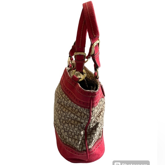 Tommy Hilfiger Red Leather Trimmed Multi Pocket Shoulder Bag/Purse - Picture 3 of 16